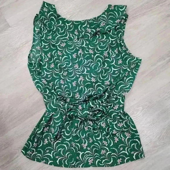 Max Studio Women's Floral Print Tie Front Ruffled Top Green Size Small - Picture 6 of 8